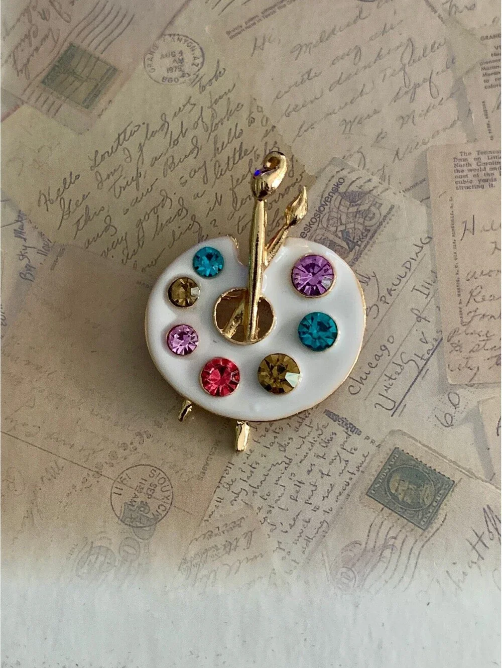 Colorful Artist Palette Enamel Pin with Sparkling Gems Fun Art Lover Gift Brooch